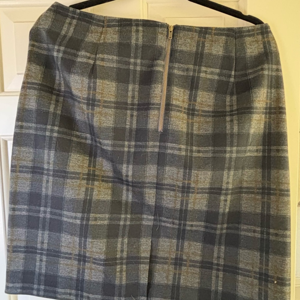 CAbi Gray and Gold Plaid Mini Skirt